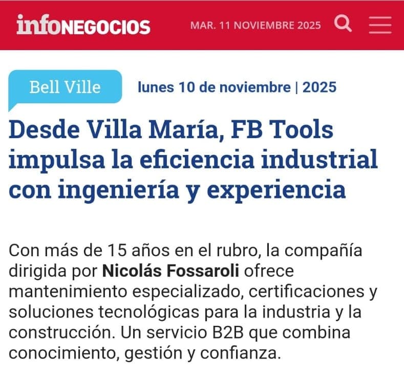 Desde Villa María, FB Tools® impulsa la eficiencia industrial con ingeniería y experiencia