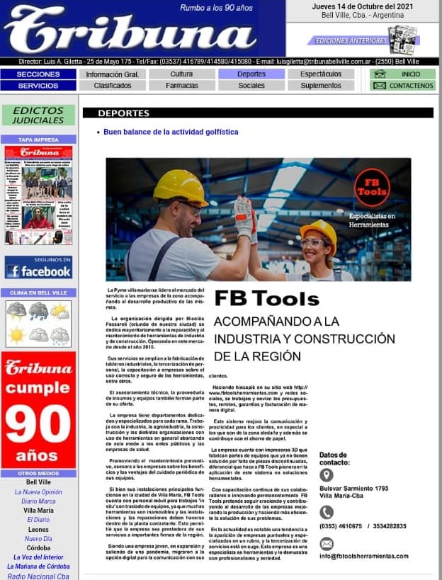 Diario Tribuna: FB Tools acompañando a la industria y construcción de la región