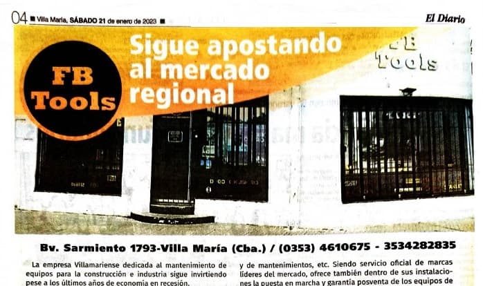 Nota, El Diario de Villa María: FB Tools sigue apostando al mercado regional